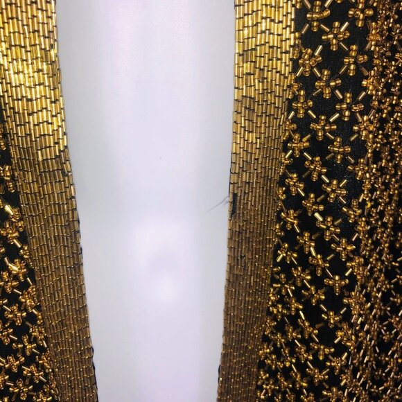Vintage 90s Womens S Jacket Black Gold Open Front Beaded Silk Heavy - Picture 9 of 9